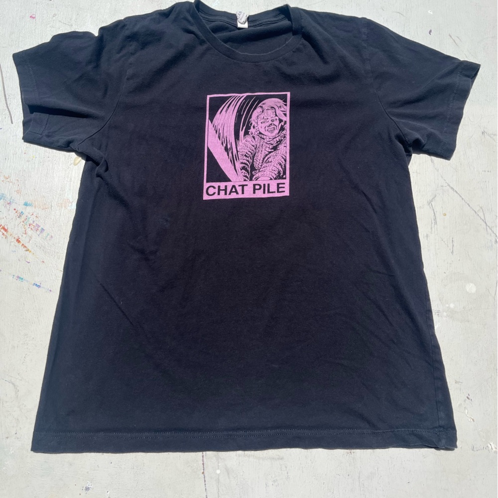Men's Chat Pile T-Shirt Black Spell-Out L OKC Screamo Rock Hardcore Emo Music